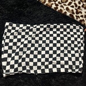 Checkerboard patterned cropped tube top. Size large